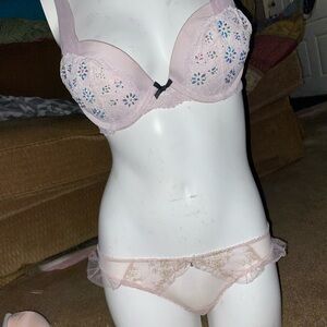 Elegant Pink Embroidered Lingerie Set